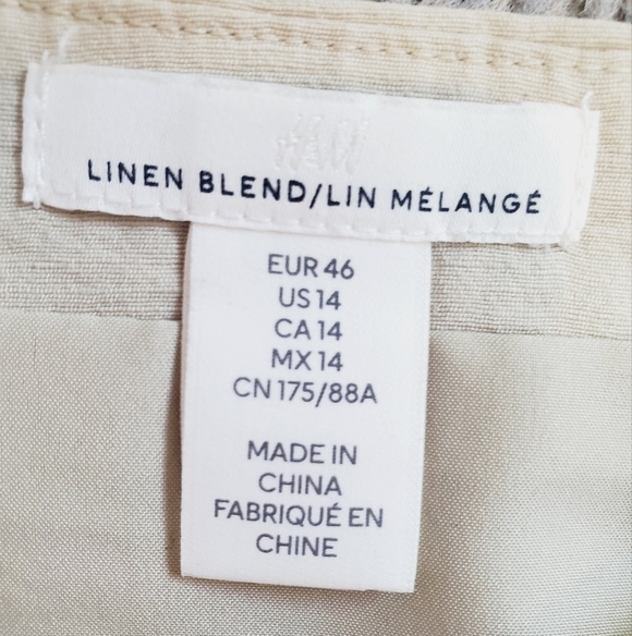 💚5/$25 H&M Linen Blend Mini Skirt Size 14 Beige - Picture 5 of 6